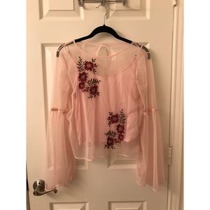 Pale Pink Sheer & Embroidered Top